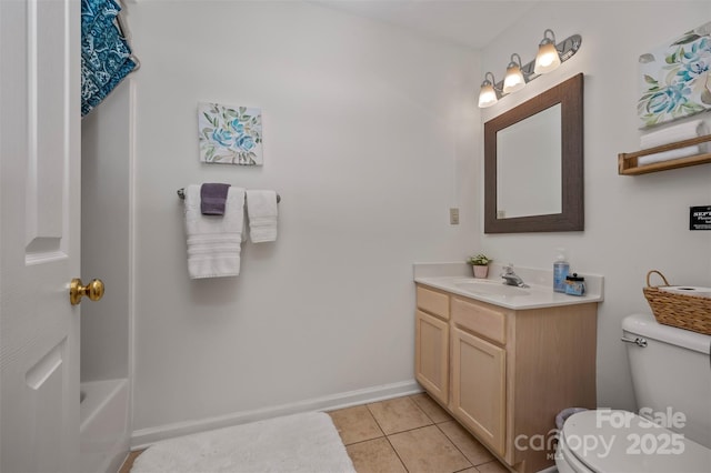 bathroom featuring tile patterned flooring, vanity, and toilet