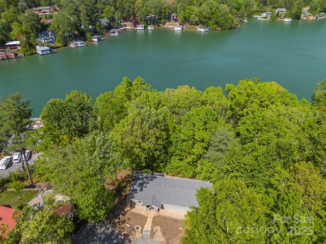 aerial view featuring a water view