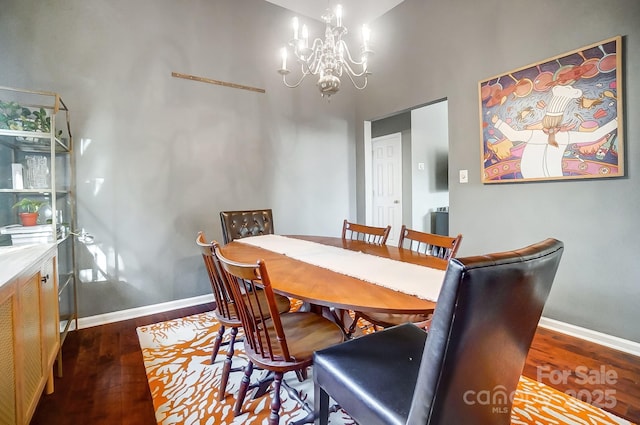 dining room featuring dark hardwood / wood-style flooring and a chandelier