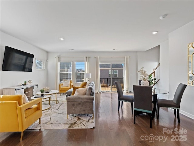 living room featuring dark hardwood / wood-style flooring