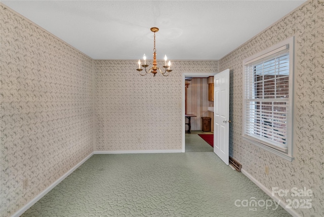 unfurnished dining area featuring a notable chandelier