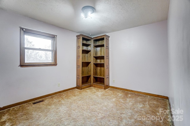 empty room featuring light colored carpet and a textured ceiling