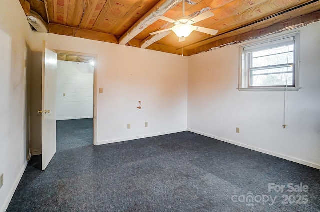 unfurnished room featuring wood ceiling and ceiling fan