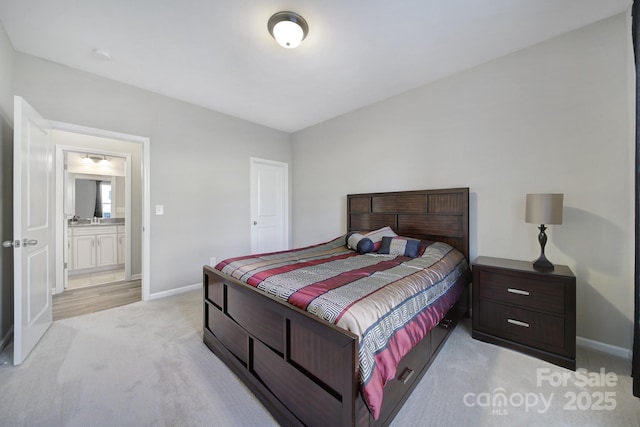 bedroom featuring light colored carpet