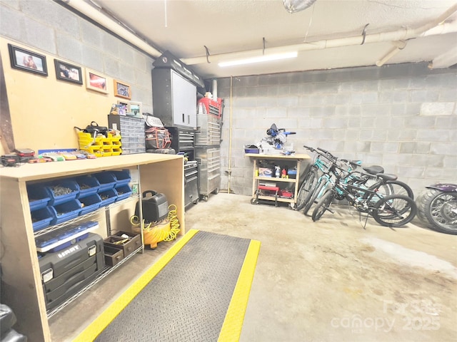 garage featuring a workshop area