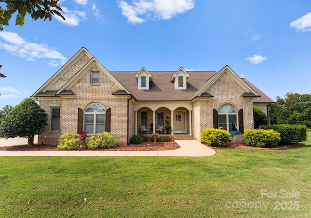 view of front facade with a front yard and a porch