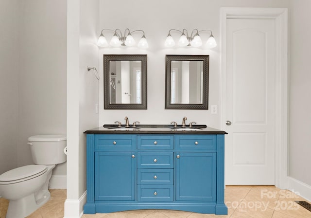 bathroom with vanity, tile patterned floors, and toilet