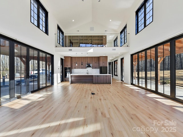 unfurnished living room with light hardwood / wood-style floors