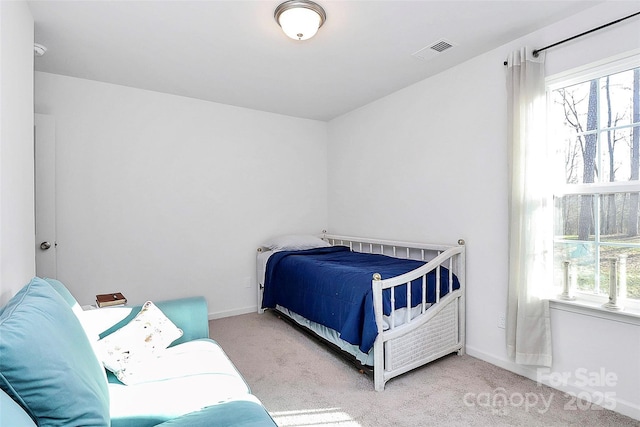 carpeted bedroom with multiple windows