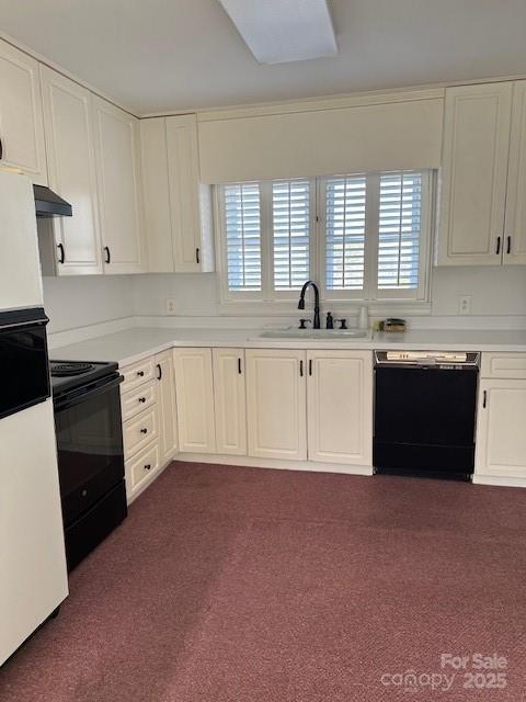 kitchen with sink, a wealth of natural light, black appliances, and extractor fan