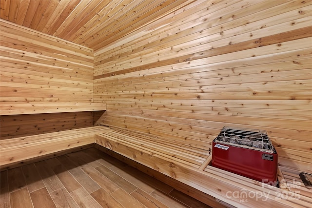 view of sauna / steam room with wood-type flooring