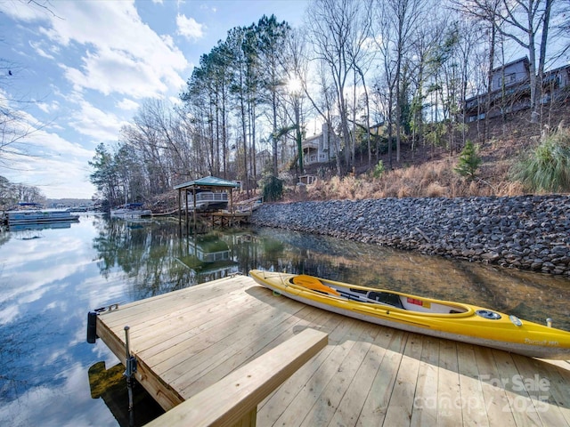 dock area featuring a water view