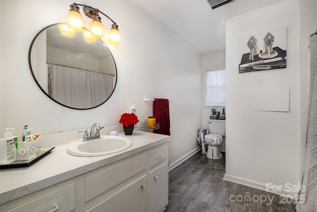 bathroom with wood-type flooring and vanity