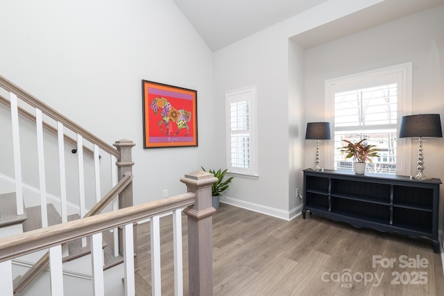 interior space featuring vaulted ceiling and hardwood / wood-style floors