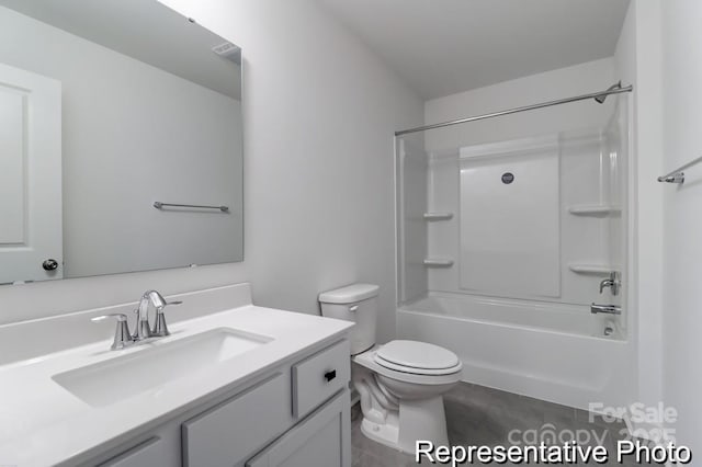 full bathroom with vanity, bathing tub / shower combination, and toilet