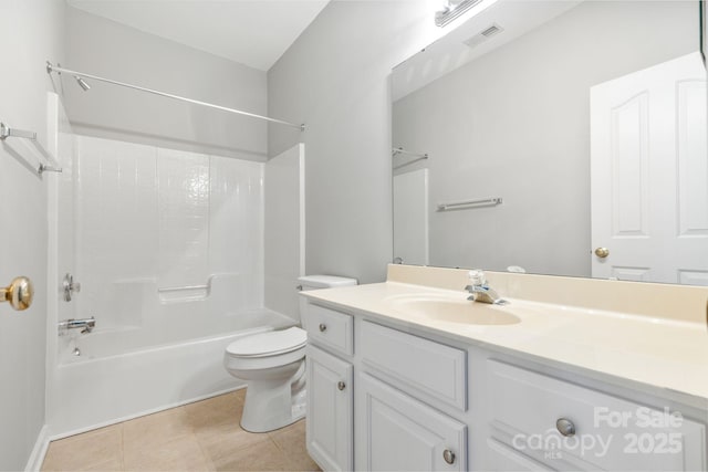 full bathroom with vanity, tile patterned floors, bathtub / shower combination, and toilet