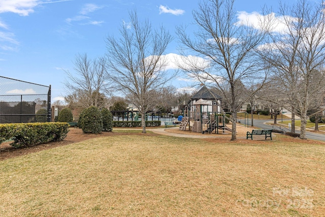 view of play area featuring a yard