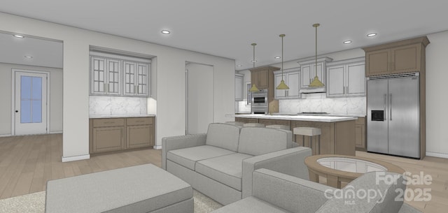 living room featuring recessed lighting and light wood-type flooring