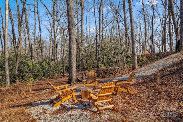 view of yard featuring an outdoor fire pit