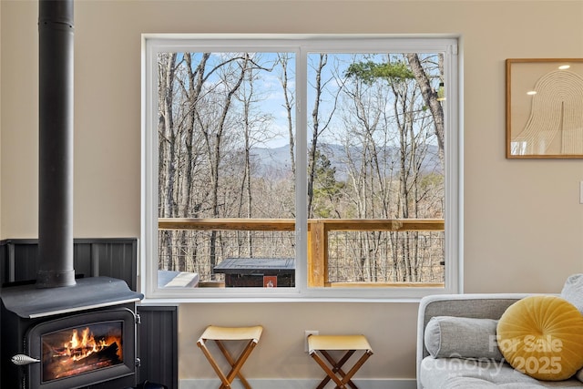 186 S Slope Ln, Old Fort, NC 28762 - interior space with a wood stove