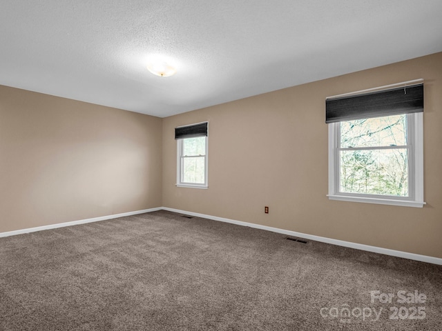 carpeted spare room featuring a textured ceiling