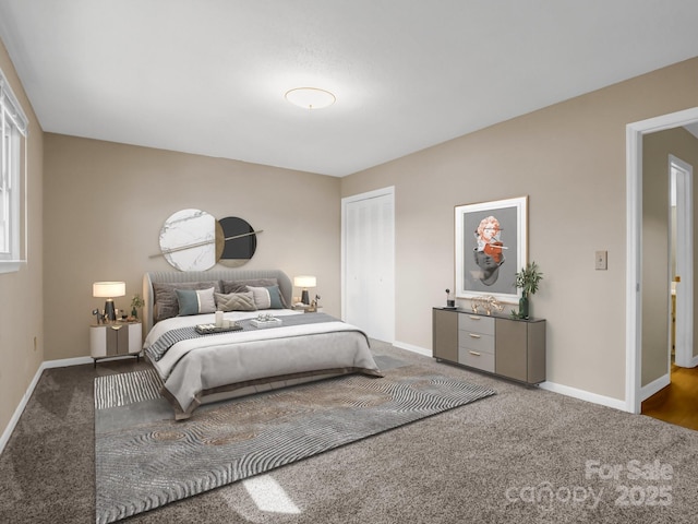 carpeted bedroom with a closet