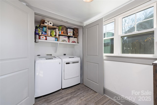 washroom featuring hardwood / wood-style floors and independent washer and dryer