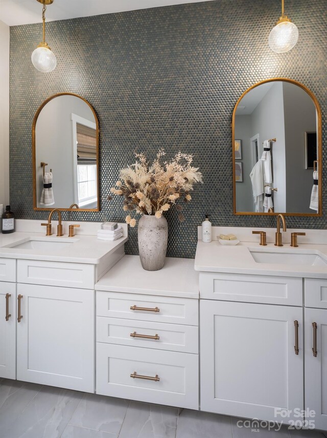 Lot11 Mayes Meadow Drive Devonshire, Cornelius, NC 28078 - bathroom featuring marble look tile flooring and two vanities