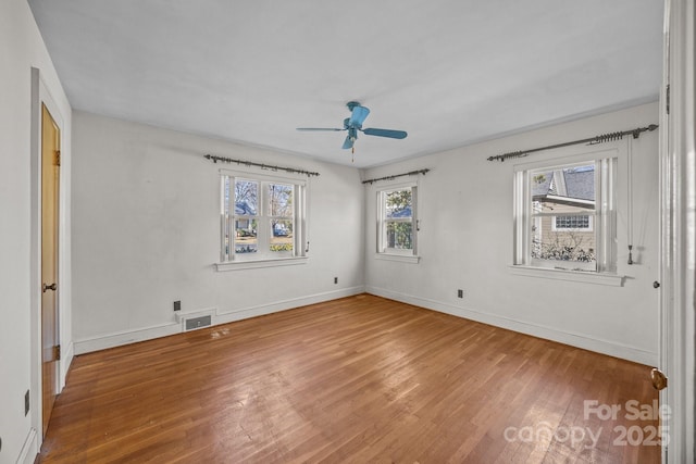 empty room featuring hardwood / wood-style flooring and ceiling fan