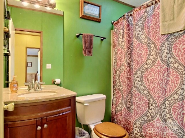68 Vacation Dr, Whittier, NC 28789 - bathroom featuring vanity, toilet, and a shower with shower curtain