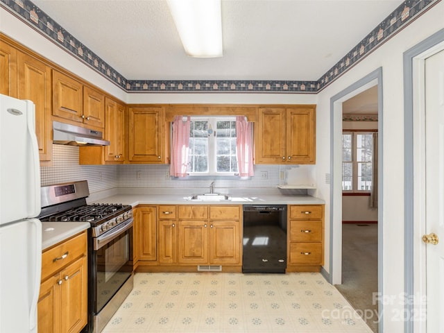 kitchen with dishwasher, white fridge, plenty of natural light, and gas stove