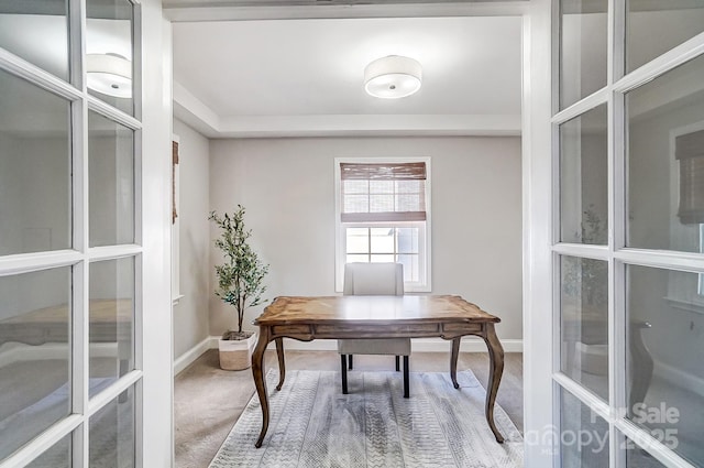 office space featuring carpet flooring and french doors