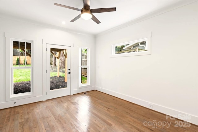 empty room featuring ceiling fan and light wood-type flooring