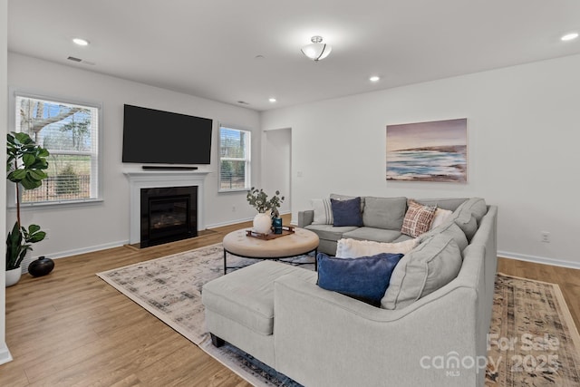 living room with hardwood / wood-style floors