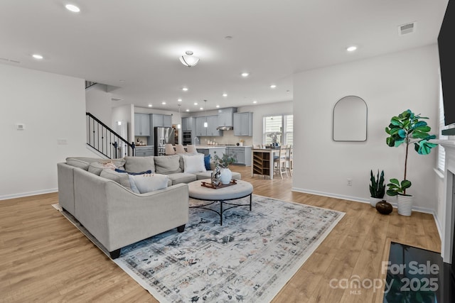 living room featuring light hardwood / wood-style flooring