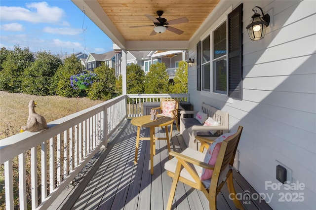 wooden terrace with ceiling fan