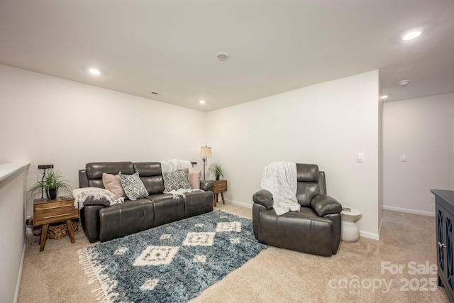 living room featuring light colored carpet