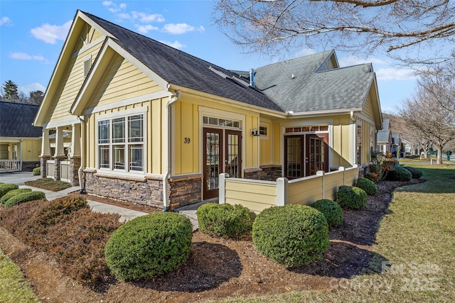 view of front facade featuring french doors