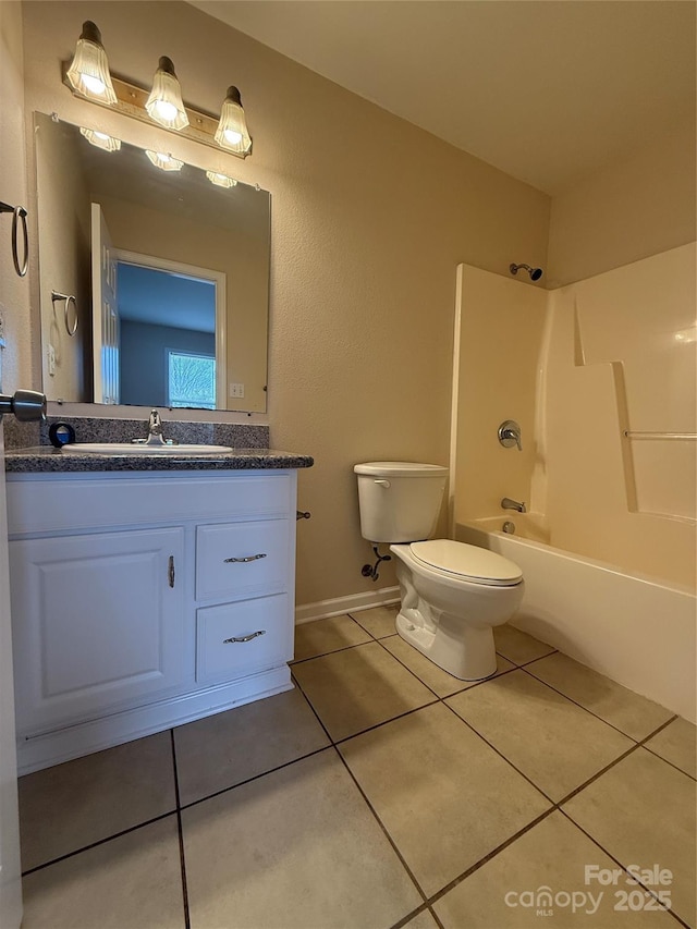 full bathroom featuring shower / washtub combination, toilet, tile patterned flooring, and vanity