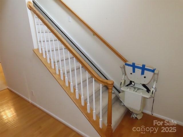 stairway with wood-type flooring