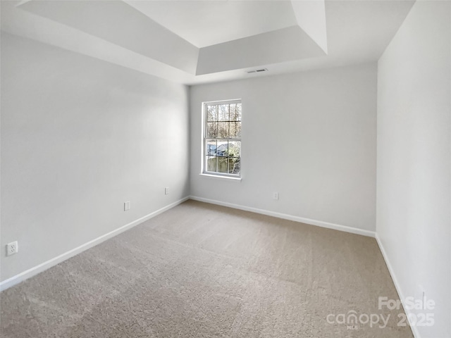 spare room with a raised ceiling and carpet floors