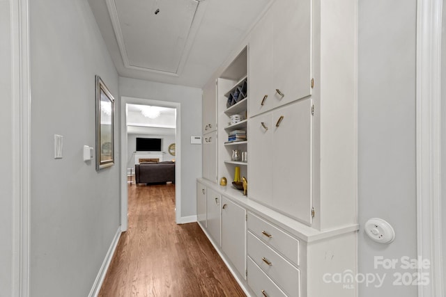 hallway featuring dark wood-type flooring