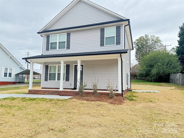 front facade featuring a front yard and a porch