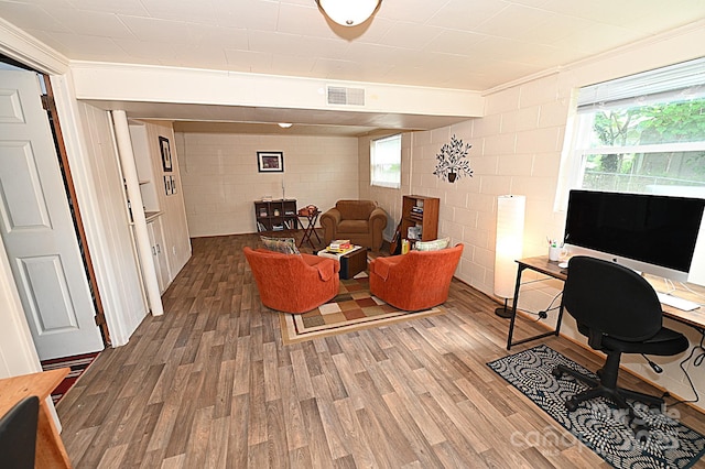 office space with hardwood / wood-style flooring