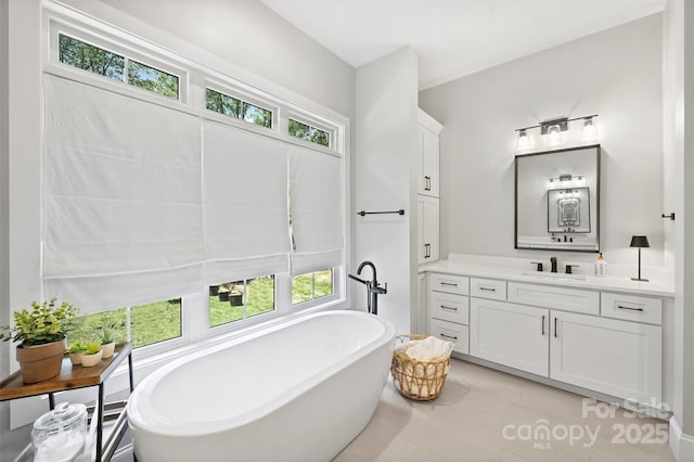 bathroom featuring vanity and a bath