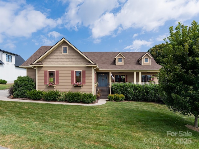 craftsman house featuring a front lawn and covered porch