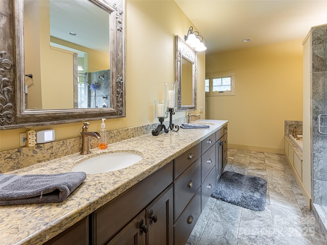 bathroom featuring vanity and plus walk in shower