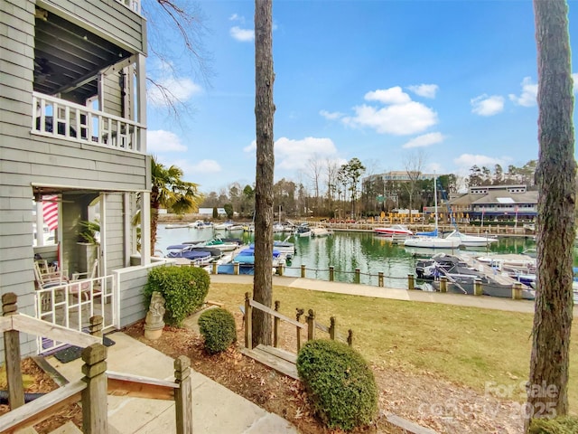 water view with a boat dock