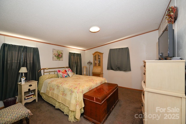 carpeted bedroom with crown molding