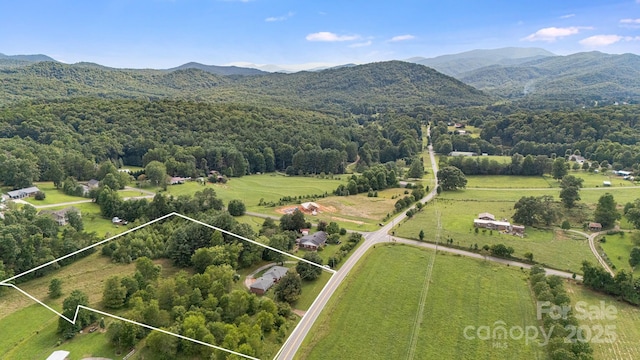 bird's eye view with a mountain view and a rural view